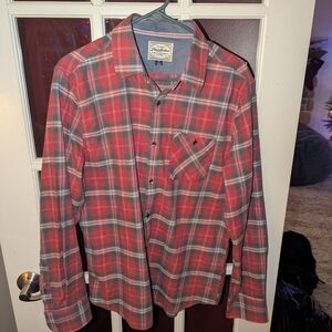 Men's Red and Gray Plaid Button Down Shirt